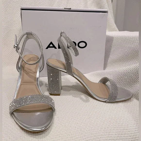 Aldo Rhiannon Strapy Sandal Silver Sparkly size 8 - Picture 3 of 4